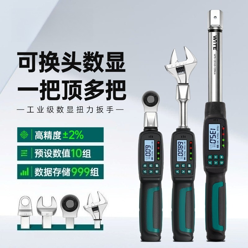 Interchangeable Head Torque Wrench Open - Chave de Torque com Display Digital,