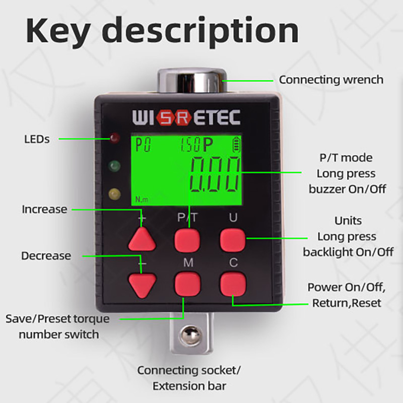 WISRETEC-Digital Torque Wrench - Electronic Torque Adapter 3/8 1/2 Digital avaliação e preço